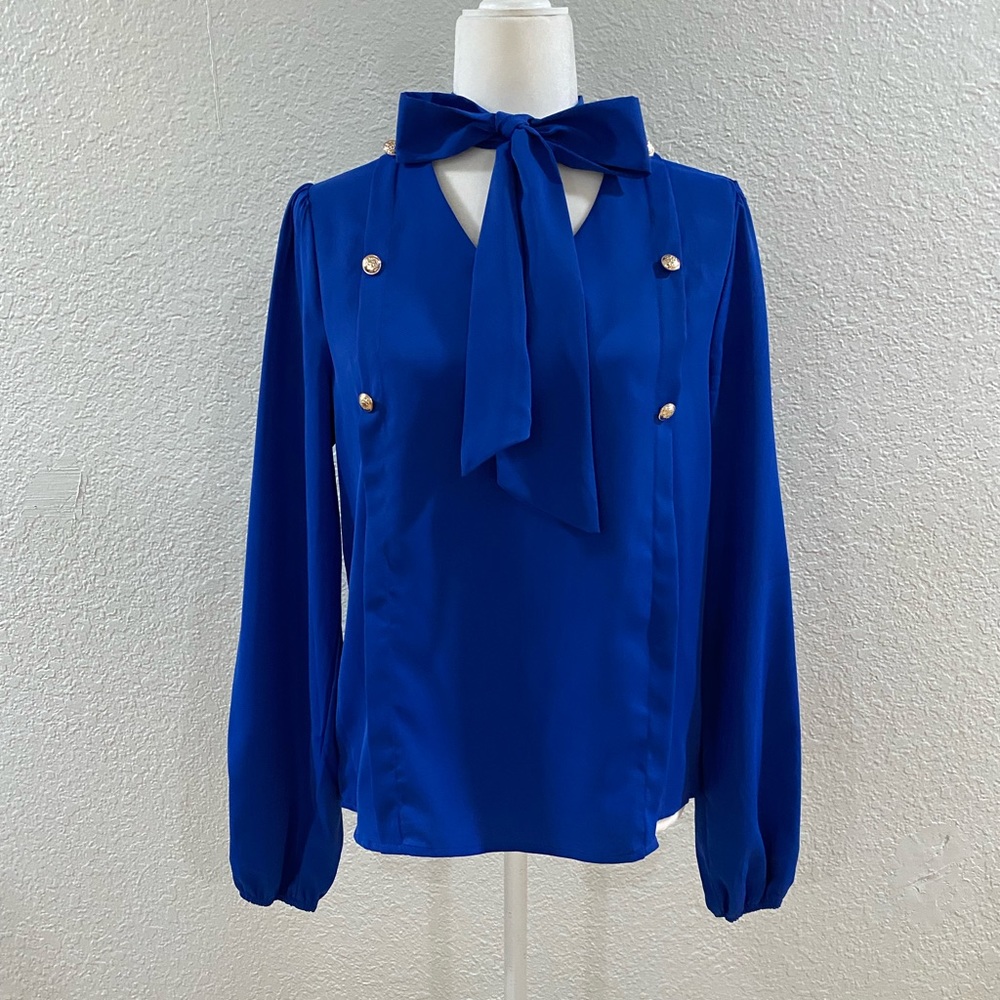 Cobalt Blue Neck Tie Blouse